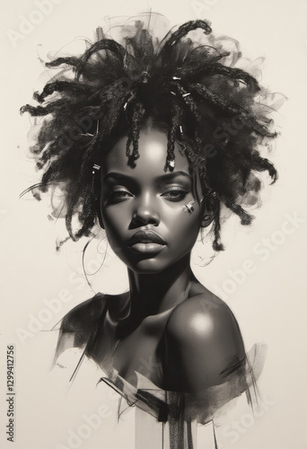 a portrait of an afro woman sketch , art
