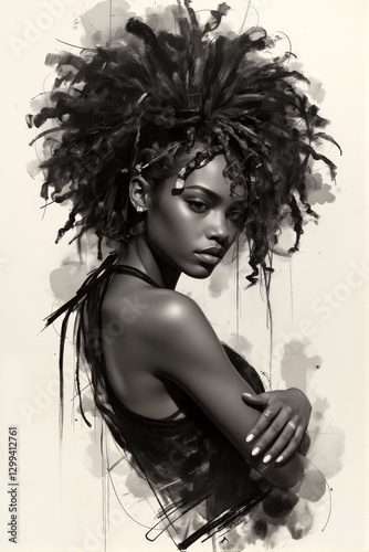 a portrait of an afro woman sketch