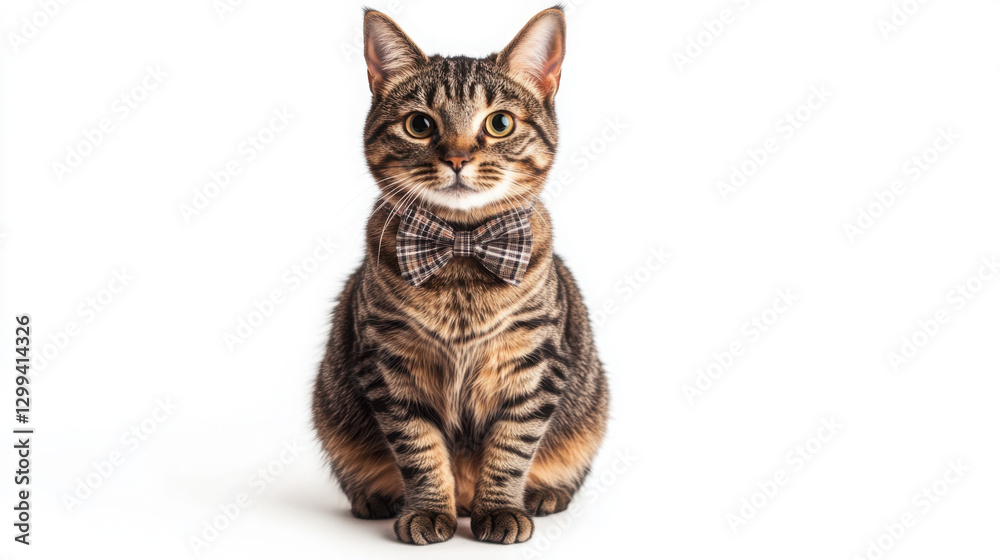 Fototapeta premium Elegant cat with bow tie in studio setting for fashion and design concepts