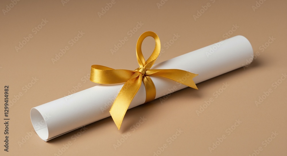 Certificate scroll tied with a bright yellow ribbon on beige background conveying celebration and appreciation for Teachers Day Certificate scroll tied with a bright yellow ribbon on beige background conveying celebration and appreciation for Teachers Day