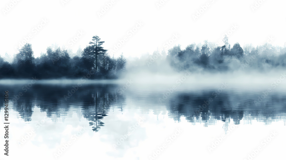 Fototapeta premium Transparent glass pane png overlay illustration. Reflection - Lake. Illustration