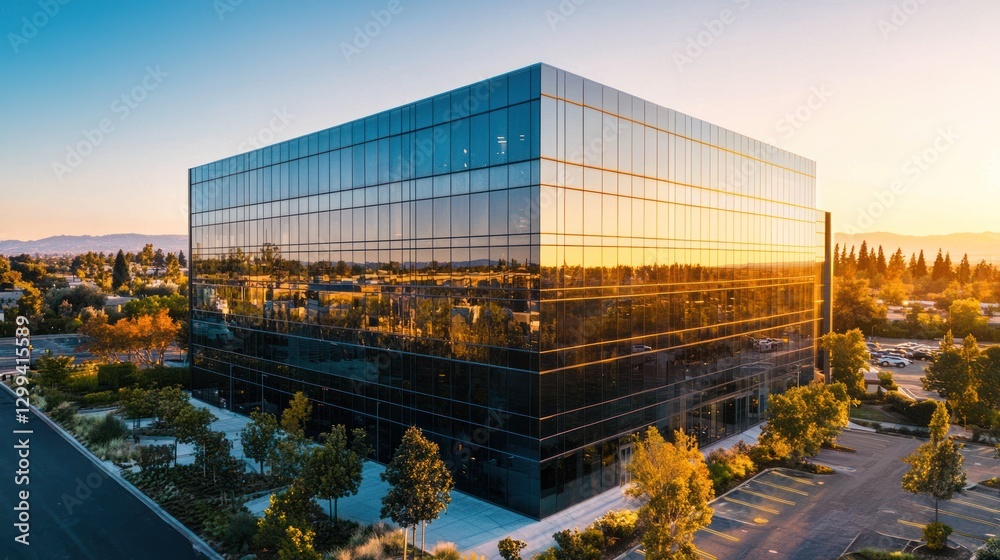 Obraz premium Modern glass office building at sunset. (3)