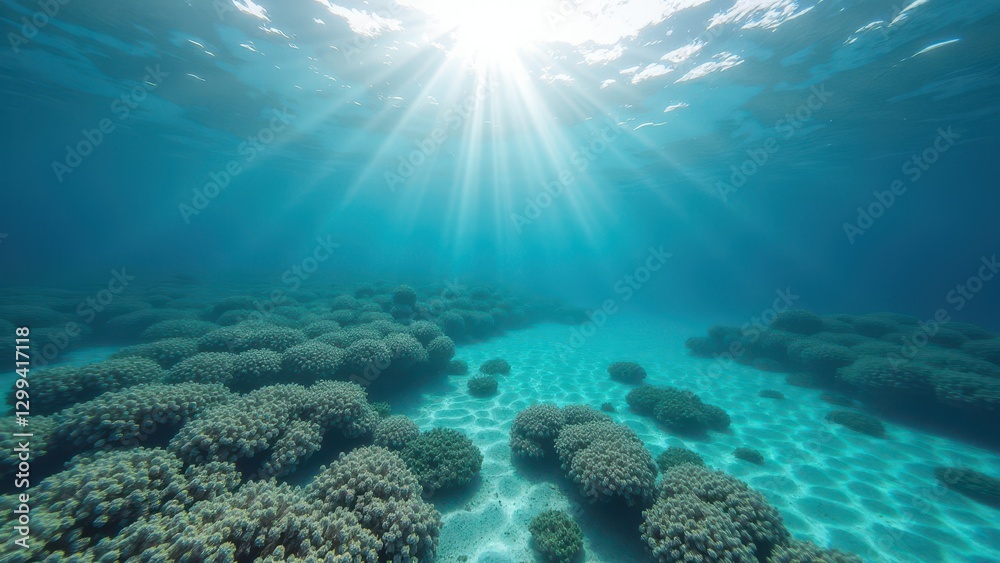 Fototapeta premium Underwater view of coral bleaching affecting a tropical reef ecosystem 