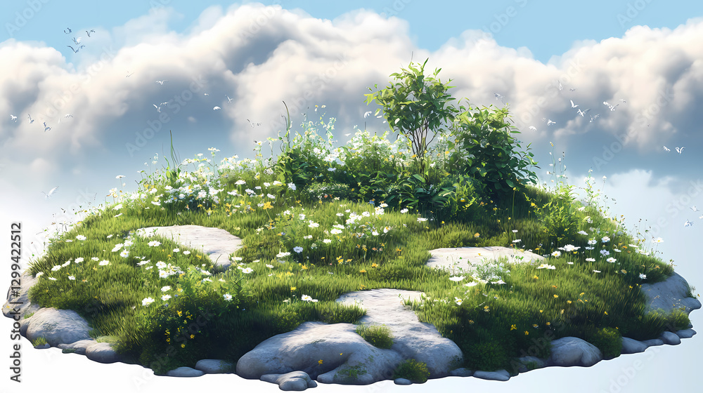 Fototapeta premium Ozone smooth white cloud serenity isolated transparent backgrounds 3d illustration png. Serenity - Garden. Illustration