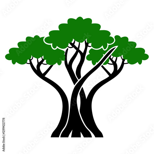 Green tree with multiple trunks icon in black and green