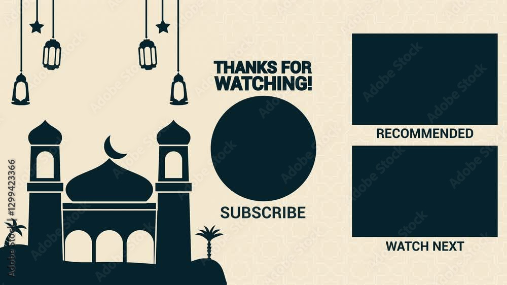 Ramadan Theme Lanterns And Mosque Youtube End Screen. 4k Animation