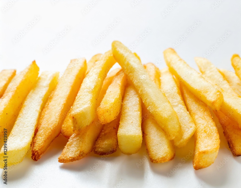 French Fries in a Row: Crispy Snack Isolated on White Background French Fries in a Row: Crispy Snack Isolated on White Background
