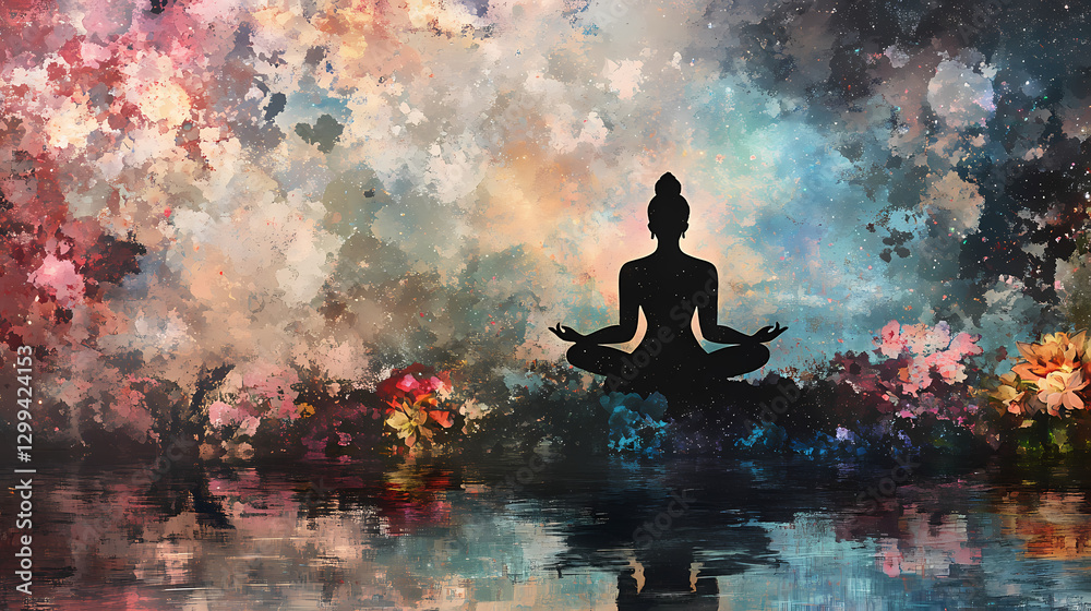 Yoga and galaxy abstract art. Serenity - Garden. Illustration Yoga and galaxy abstract art. Serenity - Garden. Illustration