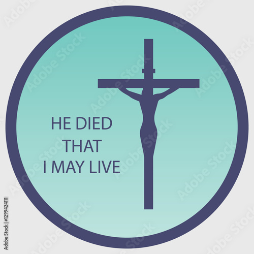 Icon with the silhouette of a crucifixion. Text with a Christian message related to faith in the sacrifice of Jesus Christ
