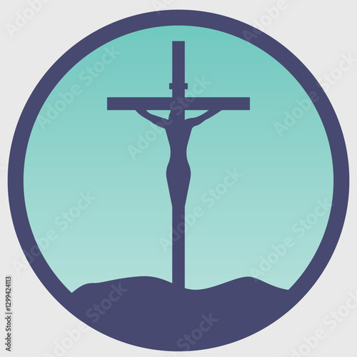 an icon with the silhouette of a crucifix standing on a mountain