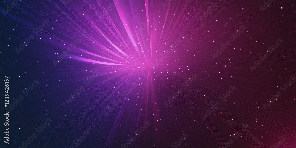 Fototapeta premium Abstract Purple and Pink Cosmic Burst Radiating Light Rays and Sparkling Stars Background