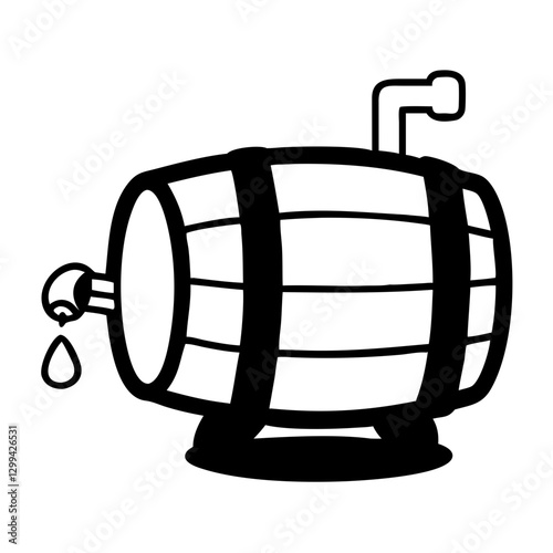 Wooden beer keg icon in black and white