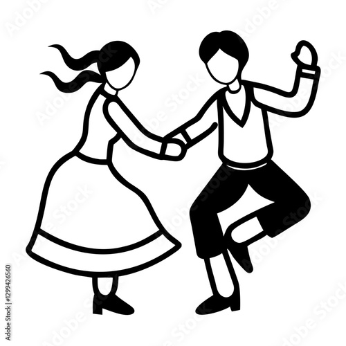 Folk dancing couple icon in black and white