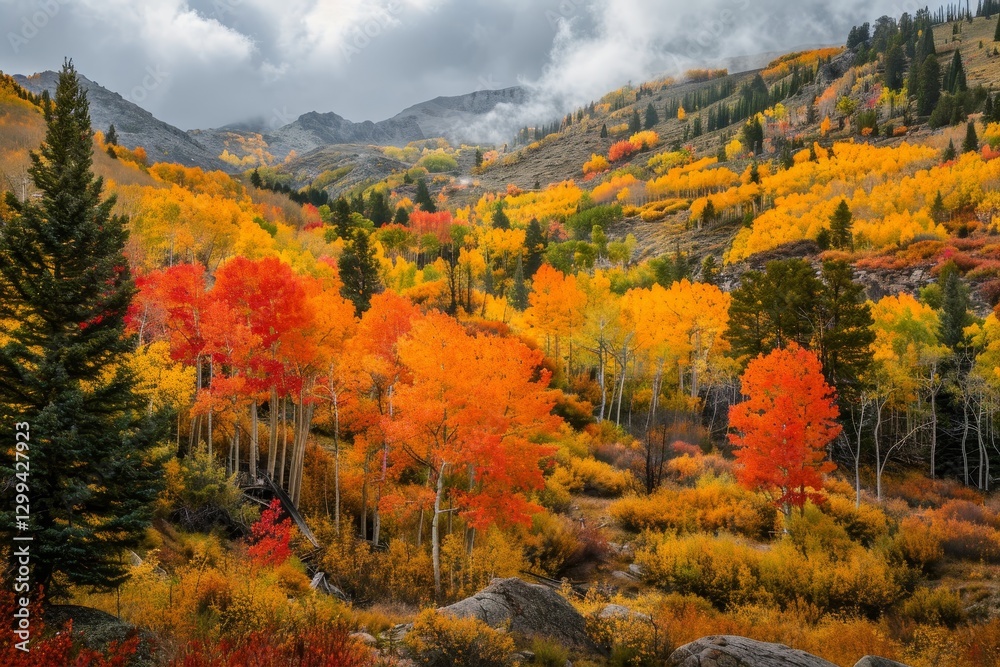 A breathtaking view of a mountain valley adorned with colorful autumn foliage, Capture the vibrant colors of fall foliage in a scenic landscape A breathtaking view of a mountain valley adorned with colorful autumn foliage, Capture the vibrant colors of fall foliage in a scenic landscape