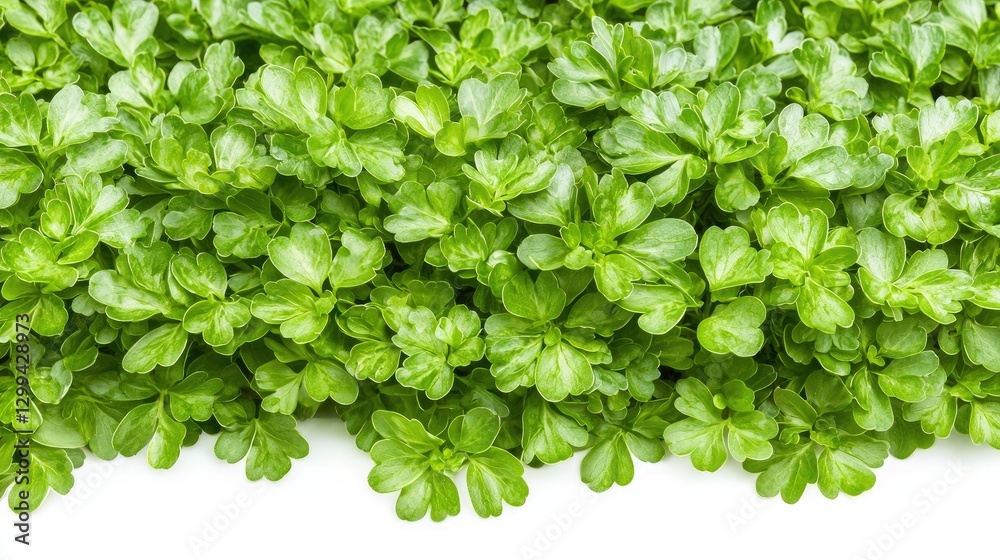 Obraz premium Lush green foliage, garden plant closeup, white background, nature texture