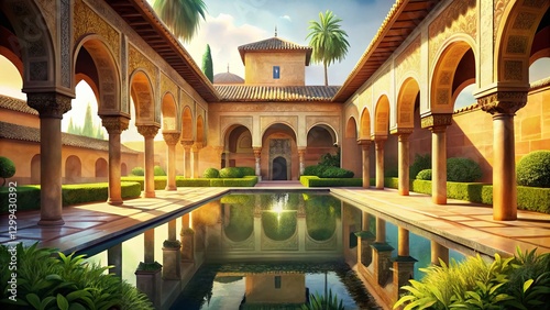 Alhambra Patio Pool Granada Spain: Luxurious Andalusian Architecture & Tranquil Water