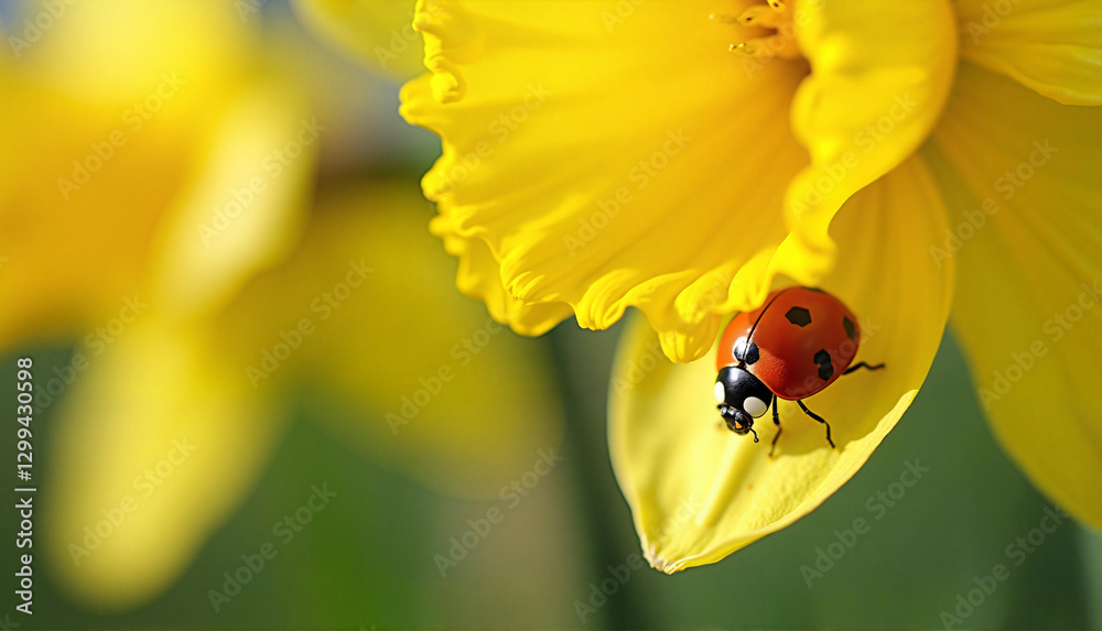 Ladybug on a daffodil petal in a macro perspective Ladybug on a daffodil petal in a macro perspective