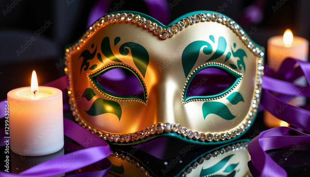 Naklejka premium Luxurious Mardi Gras mask reflecting candlelight, festive celebration