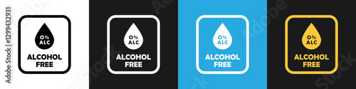 Alcohol free signs for product labeling on different backgrounds.