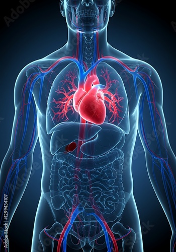 Human Anatomy: Detailed Heart and Vascular System Illustration