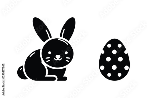 easter bunny with egg icon, cute rabbit character, simple flat style, isolated on transparent