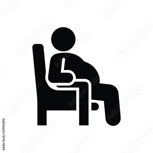 fat man sitting in chair side view, person silhouette icon, obesity illustration, overweight person isolated on transparent