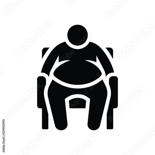 fat man sitting in chair, person silhouette icon, obesity illustration, overweight person isolated on transparent