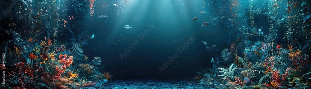 Underwater coral reef scene, vibrant fish, sunlight. Ocean background, website banner Underwater coral reef scene, vibrant fish, sunlight. Ocean background, website banner