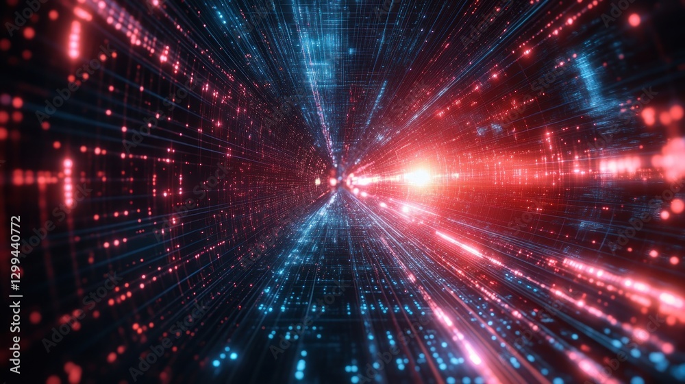 Futuristic digital tunnel, data stream, glowing network Futuristic digital tunnel, data stream, glowing network