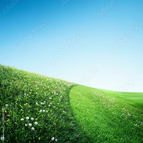 green rolling hills with bright blue sky and clouds