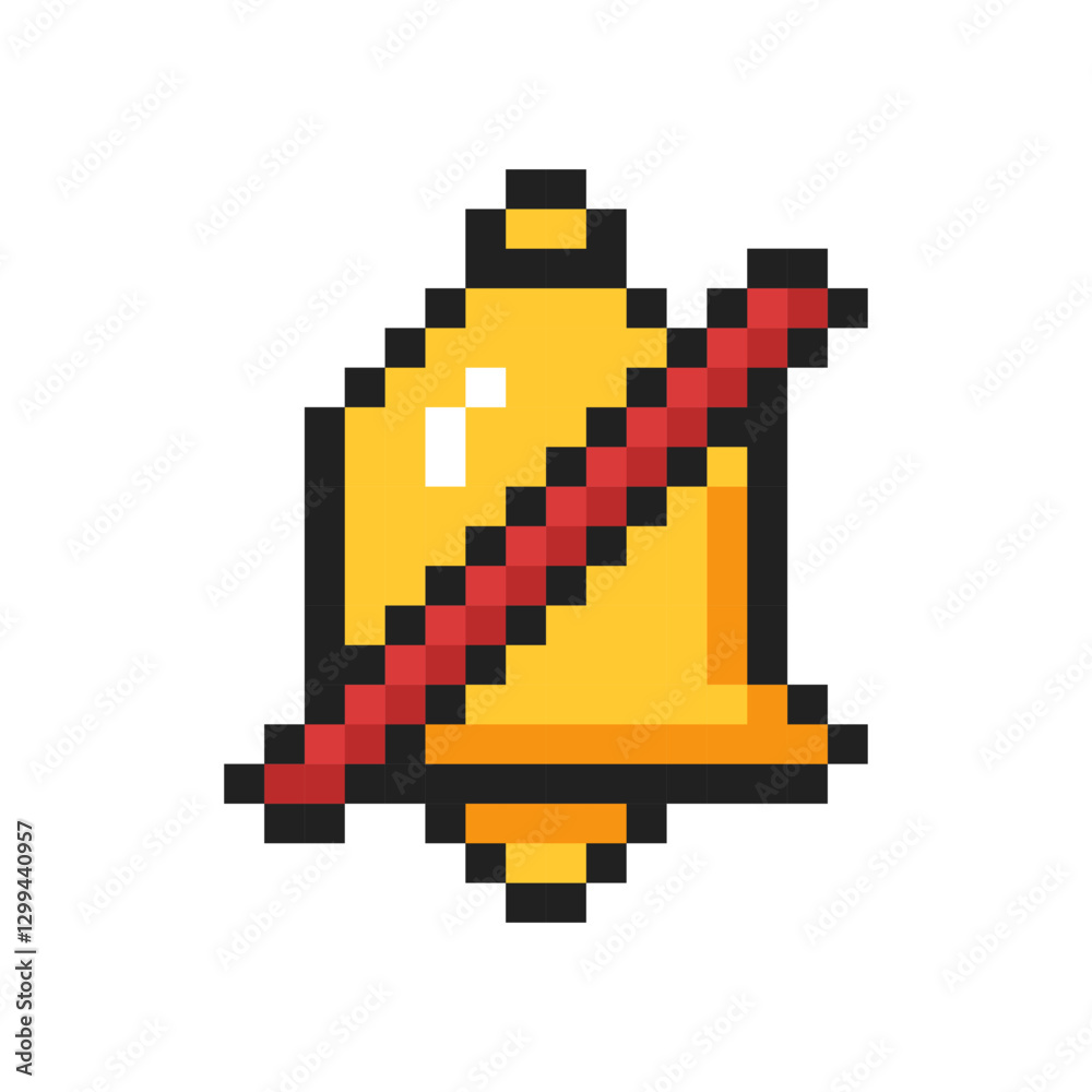 Fototapeta premium Crossed out pixelated bell - silent mode symbol. 8 bit bell - silent mode.