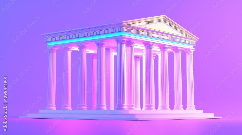 Fototapeta premium 3D Rendered Classical Temple in Neon Light