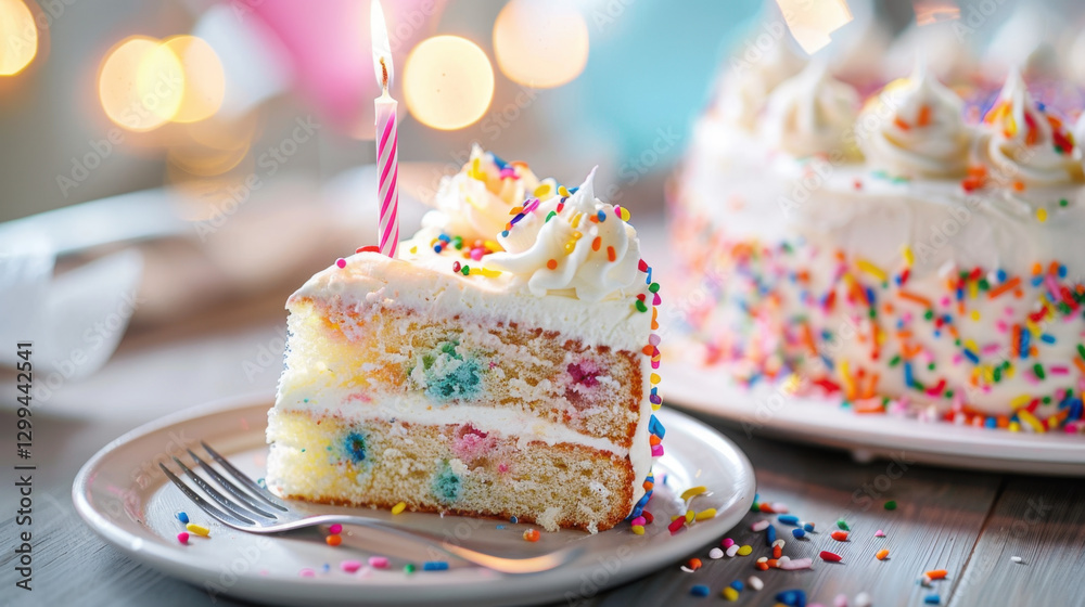 birthday cake with candles and fork on plate birthday cake with candles and fork on plate