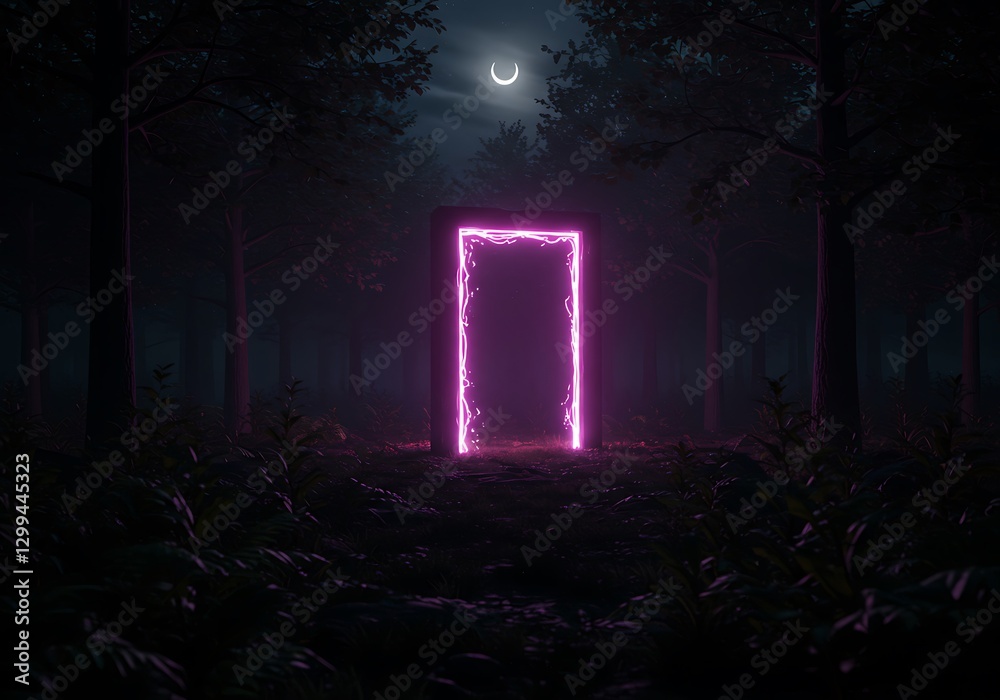 custom made wallpaper toronto digitalMysterious Neon Portal in a Dark Forest: Ethereal Night Scene