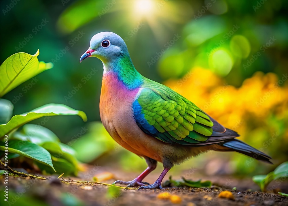 Blue-headed Wood Dove Foraging on Tropical Forest Floor: Stunning Wildlife Stock Photo Blue-headed Wood Dove Foraging on Tropical Forest Floor: Stunning Wildlife Stock Photo