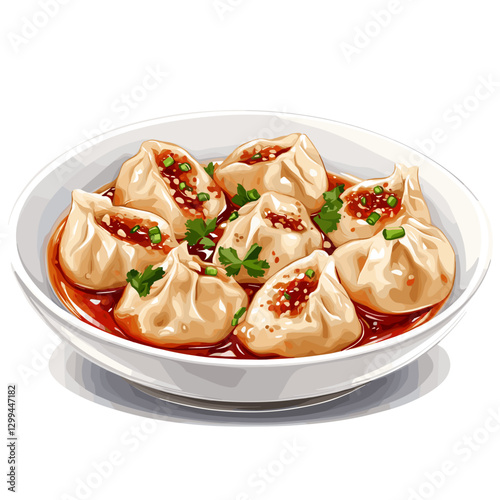 Illustrated Spicy Szechuan Dumplings in Chili Oil