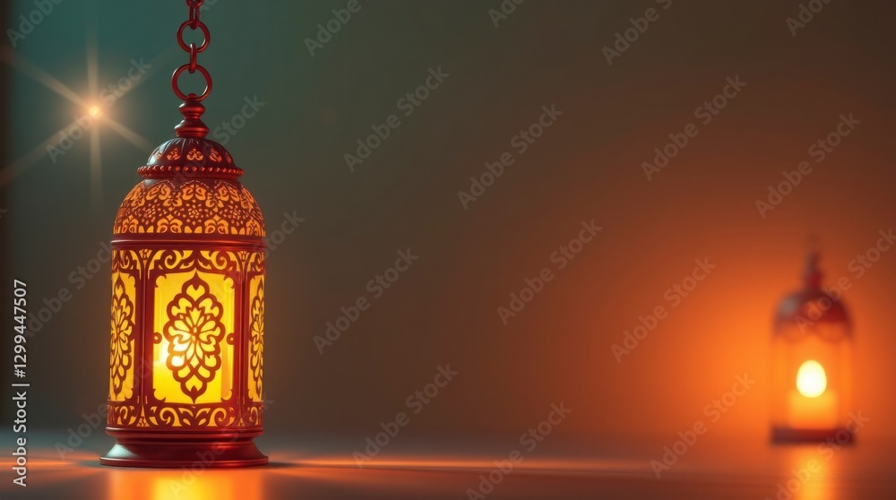 Fototapeta premium Glowing Ramadan Lanterns Warm Festive Background