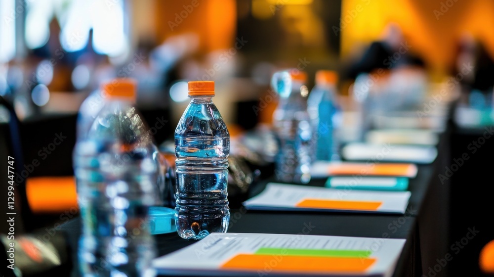 custom made wallpaper toronto digitalA corporate training session setup with a printed seminar agenda, notepads, and water bottles.
