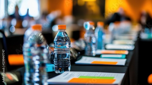 Wallpaper Mural A corporate training session setup with a printed seminar agenda, notepads, and water bottles. Torontodigital.ca