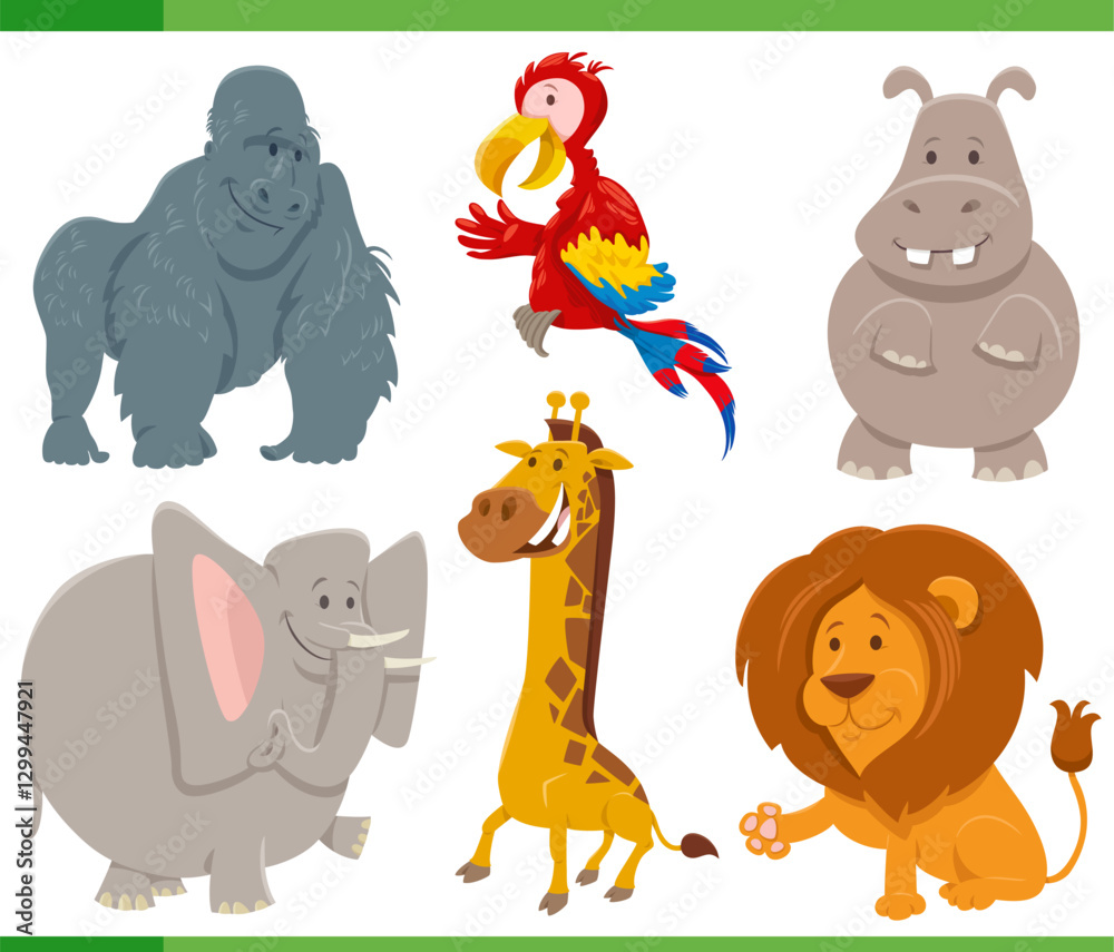 funny cartoon wild animal characters set