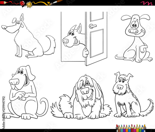 Obraz na płótnie cartoon dogs animal characters set coloring page w salonie
