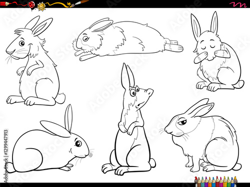 Obraz na płótnie cartoon miniature rabbits animal characters set coloring page w salonie