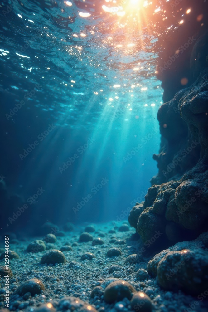 Fototapeta premium Glimmering underwater scene, abstract swirls, textured glitter overlay, digital, green, movement