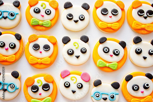 Wallpaper Mural Adorable panda-shaped cookies arranged in rows on a white background. Torontodigital.ca