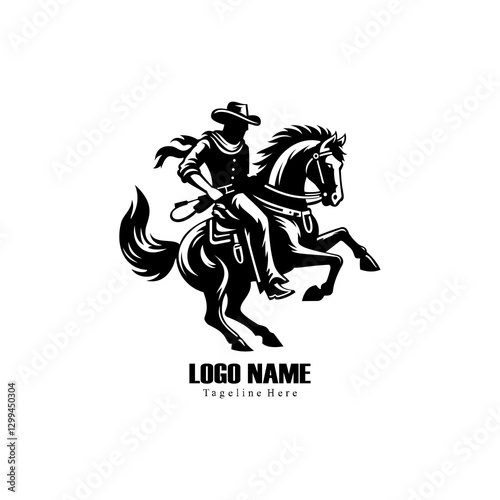 logo design in the form of a man riding a horse jumping