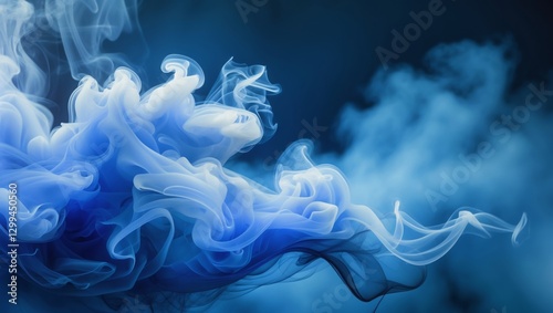 Blue fog. Dynamic smoke tendrils. High-contrast banner with copy space, colorful cinematic photograph. Modern art design. Dreamlike scene. Abstract background. Smoky texture. Motion wallpaper