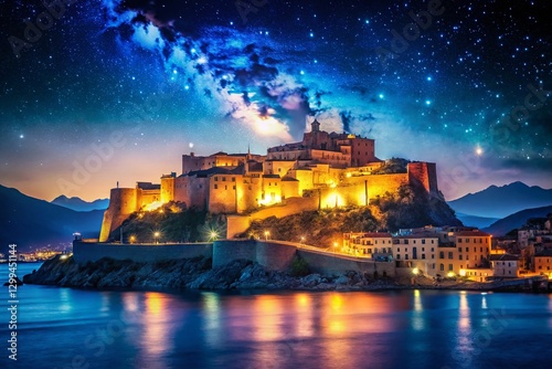 Calvi Citadel Night View: Corsican Mediterranean Sea Panorama