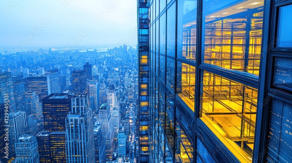 Fototapeta premium Cityscape view from skyscraper at dusk.