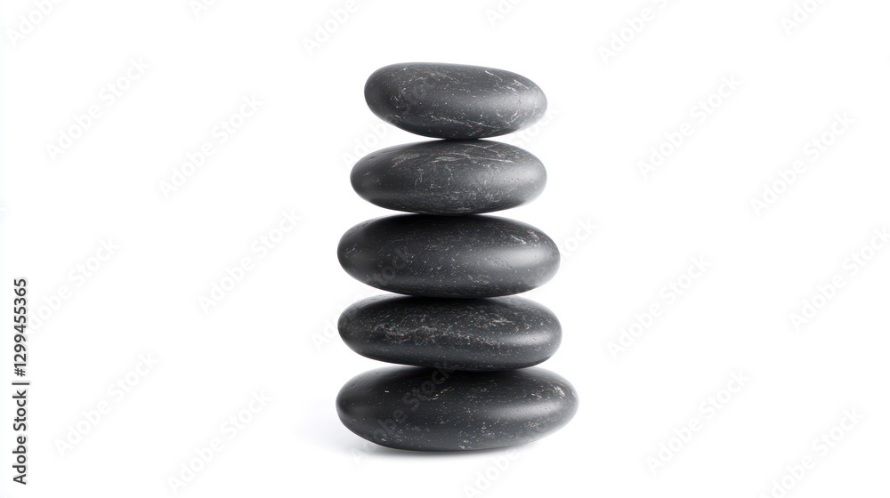 Stack of Black Spa Stones in a Balanced Arrangement on a White Surface, symbolizing calm and harmony