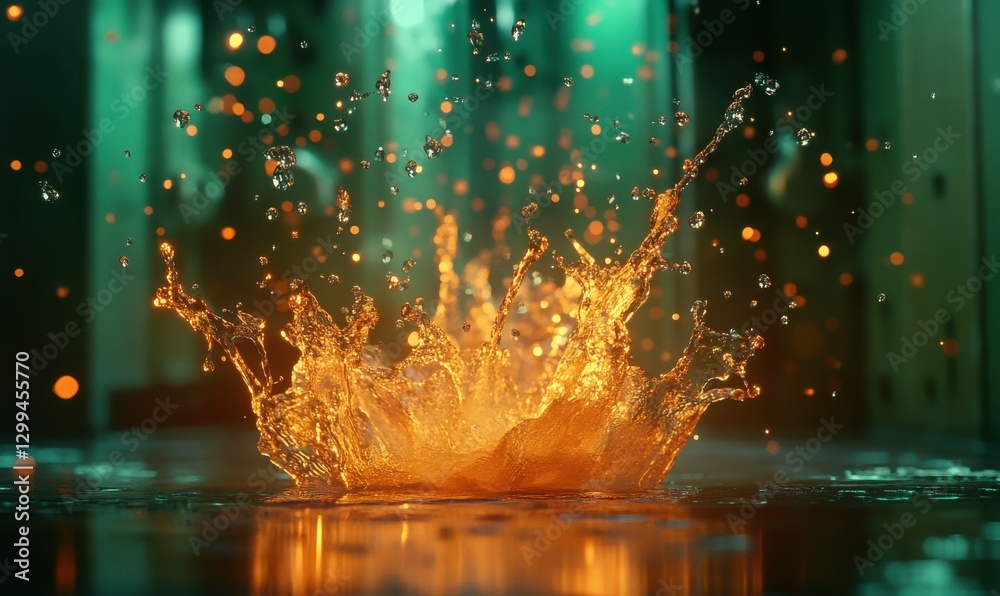 © Valentyna - Artistic abstract splash of green and orange light reflections creating a dreamy composition full of vibrant energy and depth